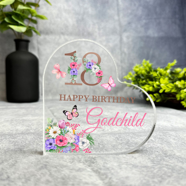 Godchild 18th Pink Purple Happy Birthday Present Heart Plaque Keepsake Gift