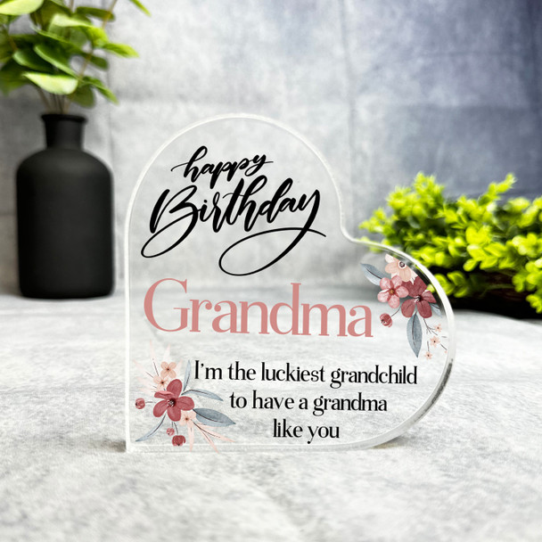 Grandma Watercolour Floral Happy Birthday Present Heart Plaque Keepsake Gift