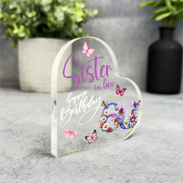 Sister-In-Law 60th Birthday Present Purple Floral Heart Plaque Keepsake Gift