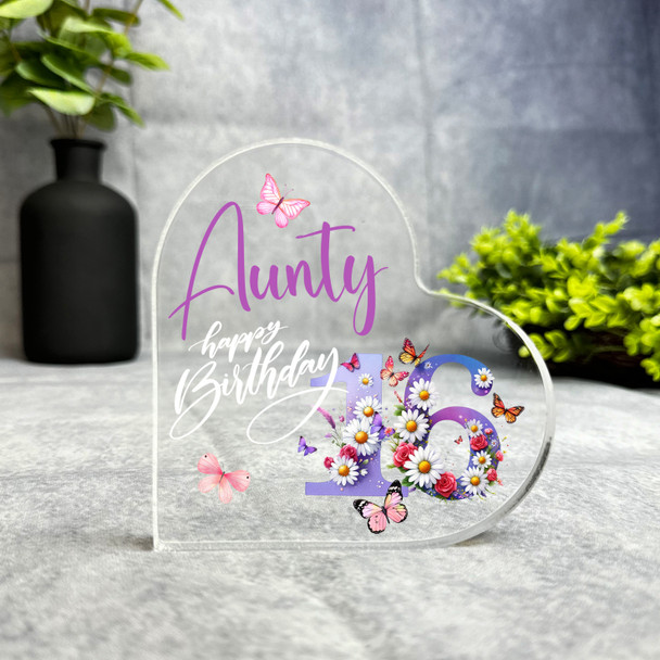 Aunty 16th Purple Chamomile Floral Birthday Present Heart Plaque Keepsake Gift