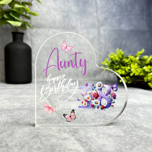 Aunty 18th Birthday Present Purple Chamomile Floral Heart Plaque Keepsake Gift