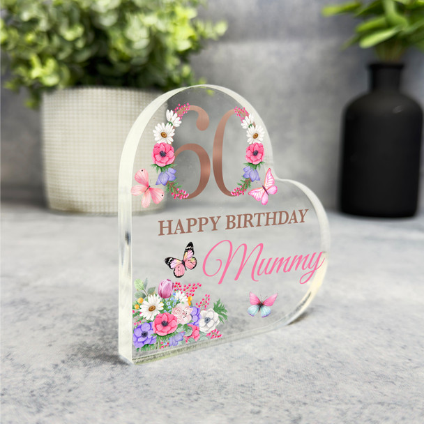 Mummy 60th Pink Purple Floral Happy Birthday Present Heart Plaque Keepsake Gift