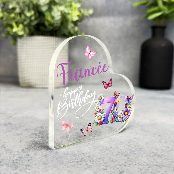 Fiancée 70th Birthday Present Purple Chamomile Floral Heart Plaque Keepsake Gift