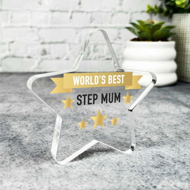 Custom Ornament Gold World's Best Step Mum Star Plaque Keepsake Gift