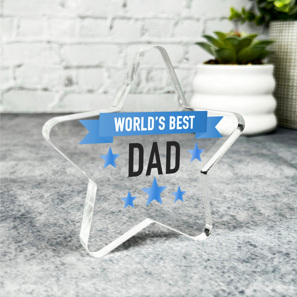 Custom Ornament Gift For Blue World's Best Dad Star Plaque Keepsake Gift