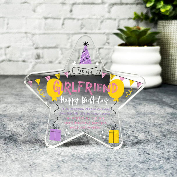 Girlfriend Happy Birthday Present Balloons Star Plaque Keepsake Gift