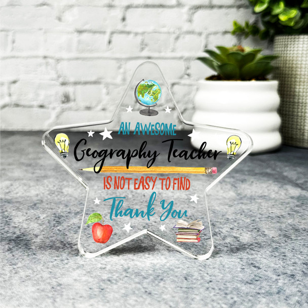 Awesome Geography Teacher Present Thank You Star Plaque Keepsake Gift