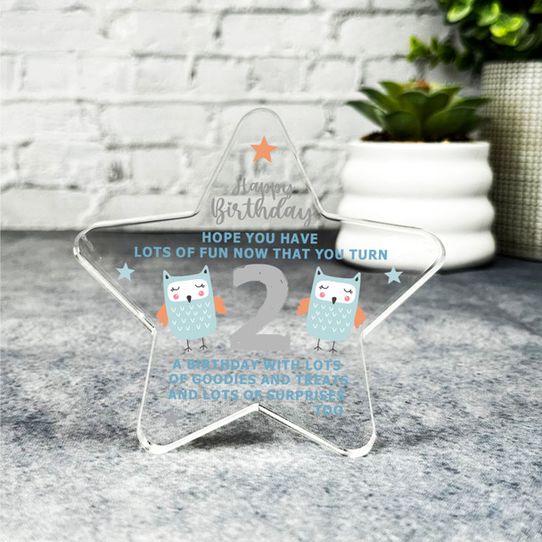 2nd Birthday Present Boy Open Birthday Present Owl Star Plaque Keepsake Gift