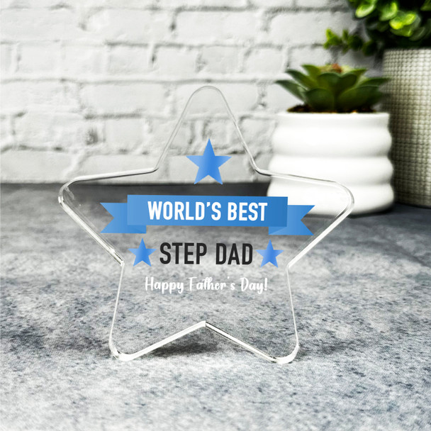 Blue World's Best Step Dad Twos Father's Day Present Star Plaque Keepsake Gift