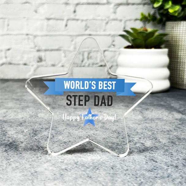 Blue World's Best Step Dad Happy Father's Day Present Star Plaque Keepsake Gift