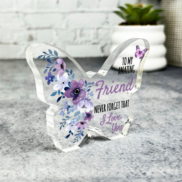 Gift For Friend Purple Floral Butterfly Keepsake Plaque Ornament Present