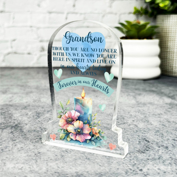 Grandson Forever In Our Hearts Candle Memorial Gift Gravestone Keepsake Plaque