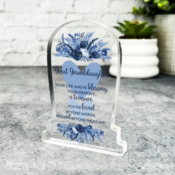 Great Granddaughter Life Was Blessing Memorial Gift Gravestone Keepsake Plaque