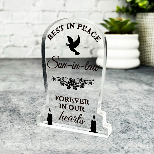 Son-In-Law Black Rose Dove Silhouette Memorial Gift Gravestone Keepsake Plaque