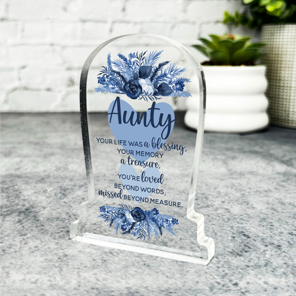 Aunty Blue Heart Life Was A Blessing Memorial Gift Gravestone Keepsake Plaque