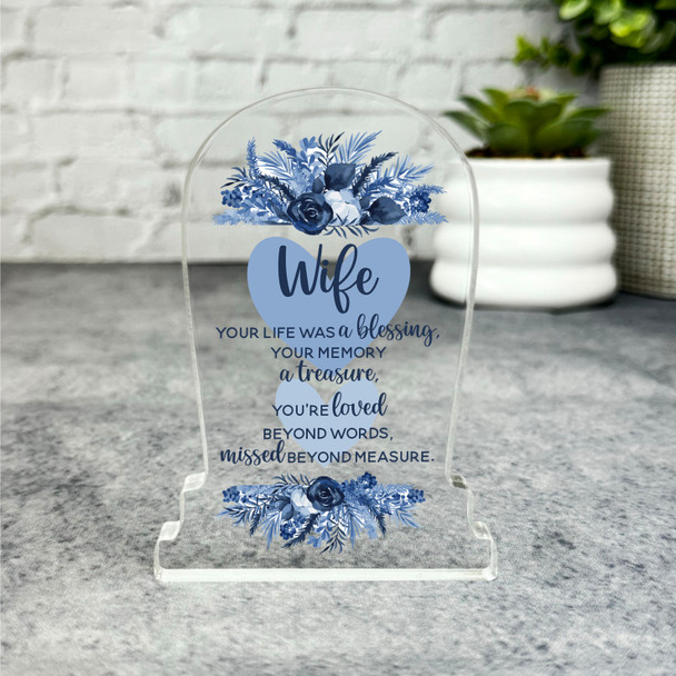 Wife Blue Heart Life Was A Blessing Memorial Gift Gravestone Keepsake Plaque