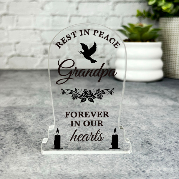 Grandpa Black Rose Dove Silhouette Memorial Gift Gravestone Keepsake Plaque