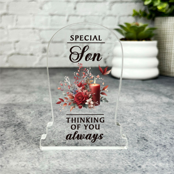 Special Son Red Candle Remembrance Memorial Gift Gravestone Keepsake Plaque