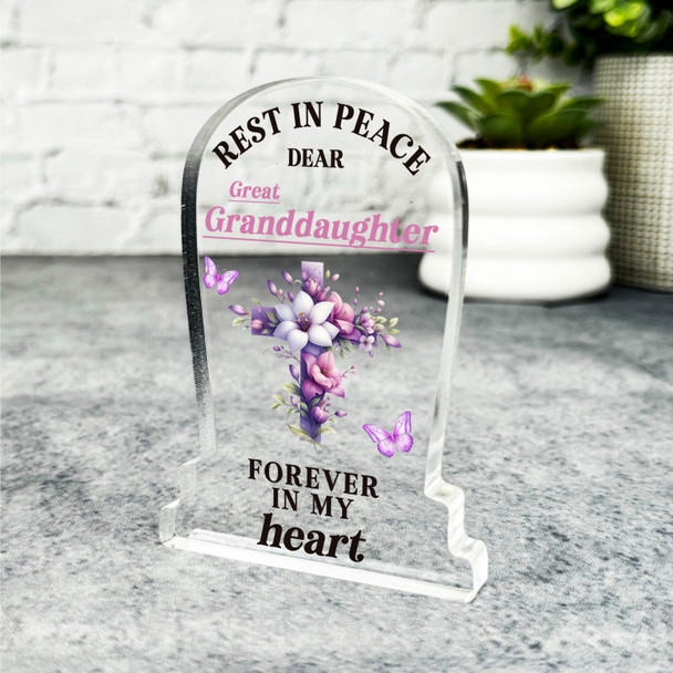 Great Granddaughter Purple Cross Memorial Gift Gravestone Keepsake Plaque