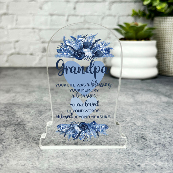 Grandpa Blue Heart Life Was A Blessing Memorial Gift Gravestone Keepsake Plaque