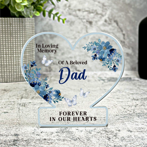 Dad Blue Floral Memorial Gift Heart Ornament Keepsake Plaque Ornament Present
