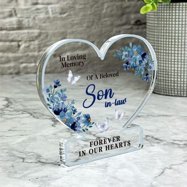 Son-In-Law Blue Floral Memorial Gift Heart Ornament Keepsake Plaque Ornament