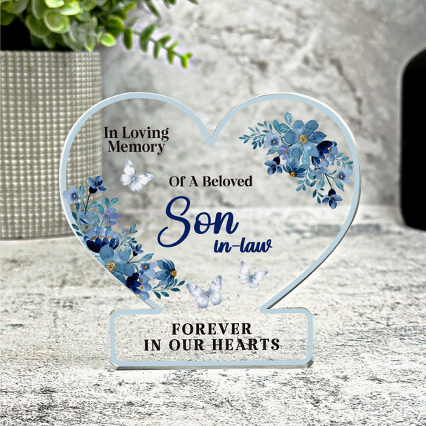 Son-In-Law Blue Floral Memorial Gift Heart Ornament Keepsake Plaque Ornament