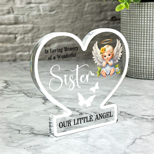Sister Little Angel White Butterflies Memorial Gift Heart Keepsake Plaque