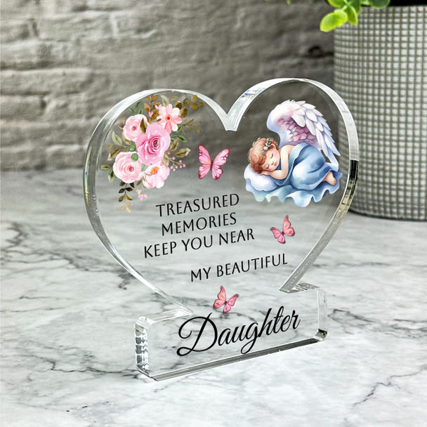 Daughter Sleeping Floral Angel Kids Memorial Gift Heart Ornament Keepsake Plaque