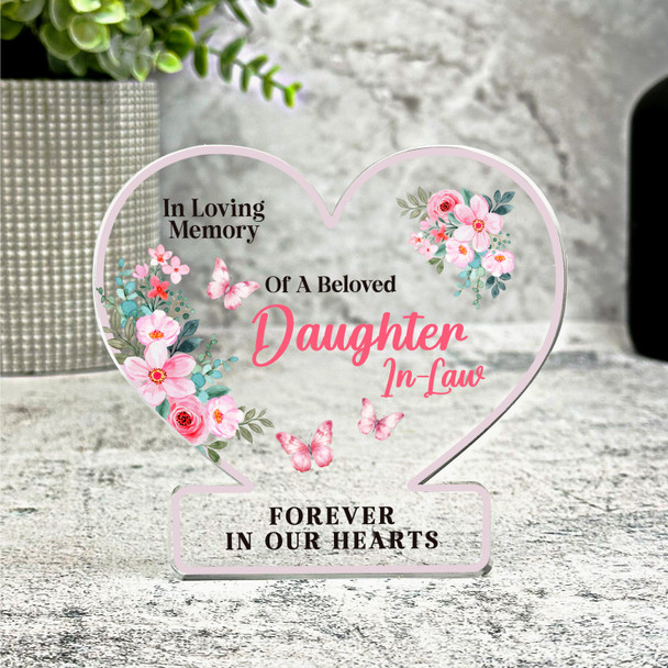 Daughter-In-Law Pink Floral Memorial Gift Heart Ornament Keepsake Plaque Present