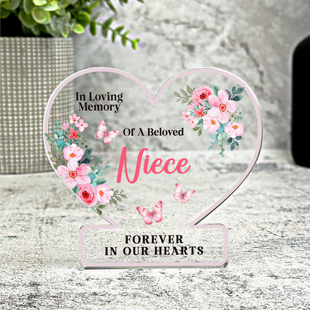 Niece Pink Floral Memorial Gift Heart Ornament Keepsake Plaque Ornament Present