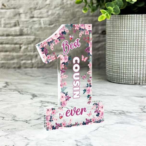 Gift For Best Cousin Pink Floral Butterflies Number One Award Keepsake Plaque