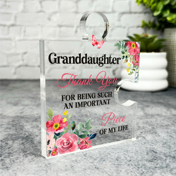 Gift For Granddaughter Thank You Red Floral Puzzle Piece Keepsake Plaque Present