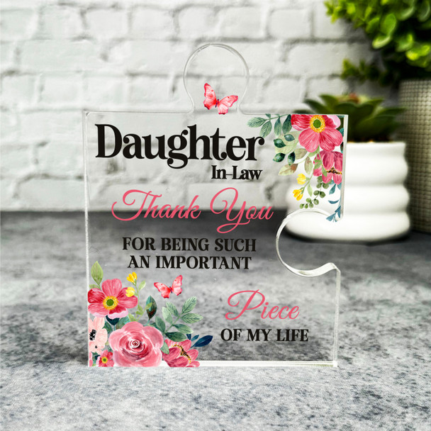 Gift For Daughter In-Law Thank You Red Floral Puzzle Piece Keepsake Plaque