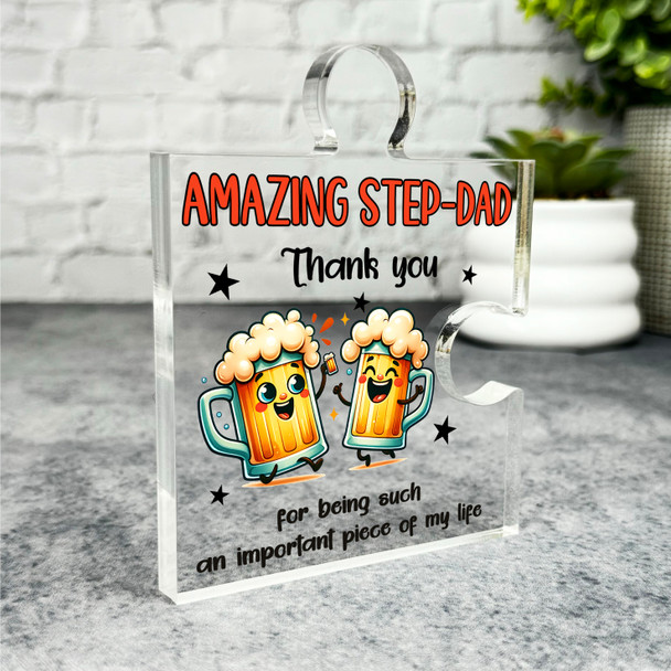 Gift For Step-Dad Thank You Happy Funny Beer Puzzle Piece Keepsake Plaque