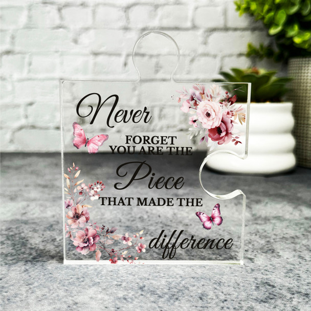 Pink Butterflies Never Forget You Made A Difference Gift Puzzle Keepsake Plaque