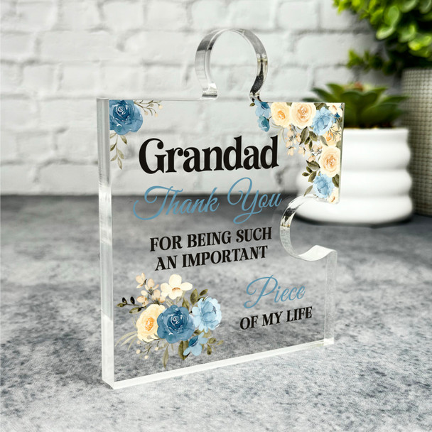 Gift For Grandad Thank You Blue Floral Puzzle Piece Keepsake Plaque Ornament
