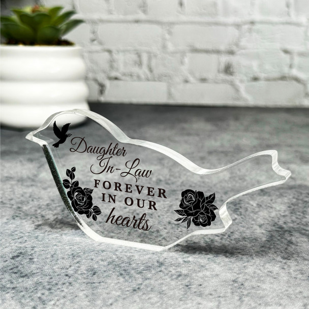 Daughter-In-Law Black Roses Memorial Robin Bird Gift Robin Keepsake Plaque