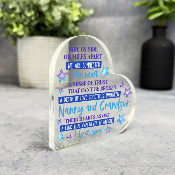 Gift For Nanny And Grandson Connected At Heart Blue Star Heart Keepsake Plaque