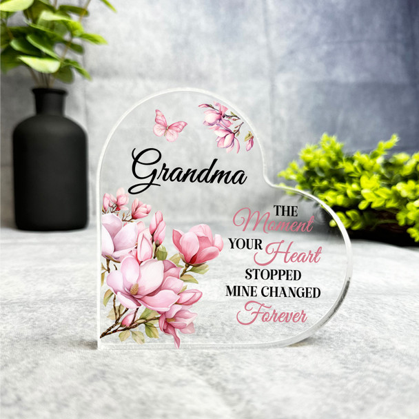 Grandma Pink Magnolia Memorial Heart Gift Side Heart Keepsake Plaque Ornament