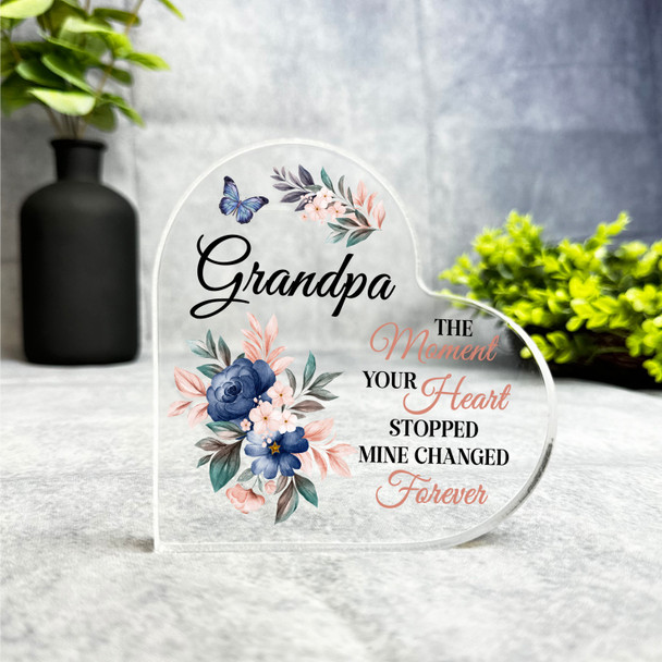 Grandpa Navy Floral Memorial Heart Gift Side Heart Keepsake Plaque Ornament