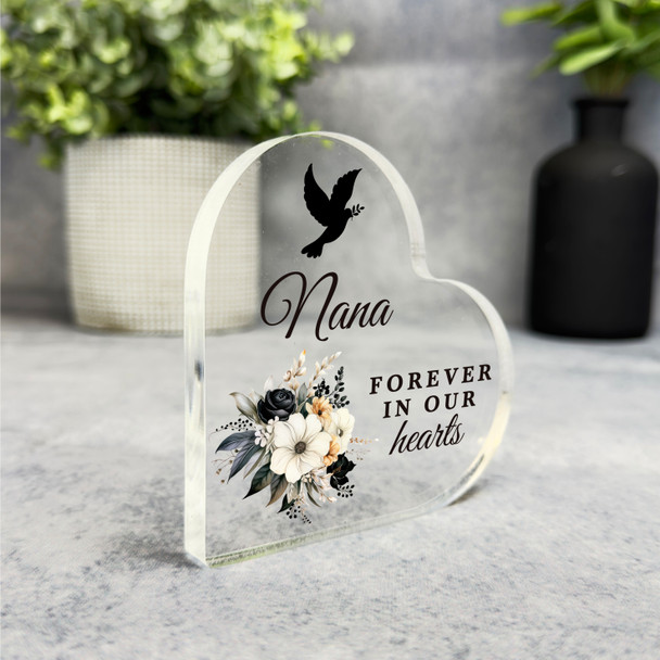 Nana Floral Dove Silhouette Memorial Heart Gift Side Heart Keepsake Plaque