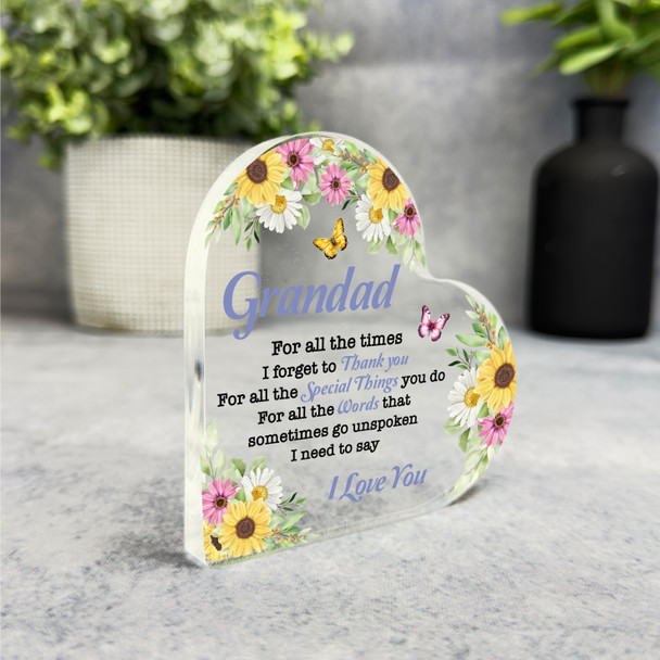 Gift For Grandad I Love You Pink Yellow Floral Side Heart Keepsake Plaque
