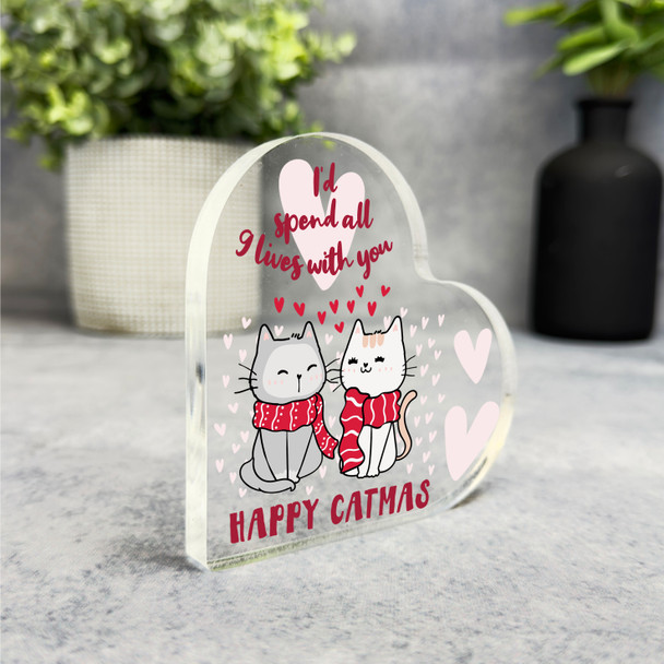 Happy Catmas Cat Christmas Couple Romantic Gift Side Heart Keepsake Plaque Decor