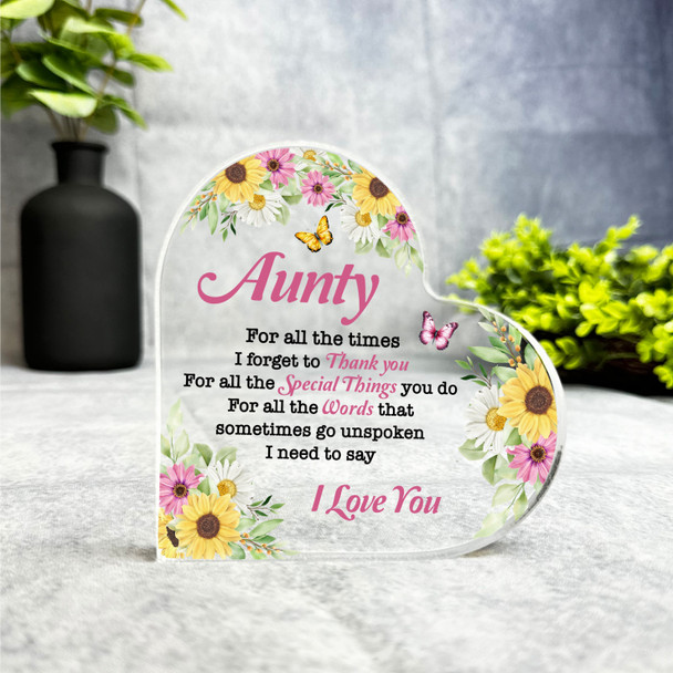 Gift For Aunty I Love You Pink Yellow Floral Side Heart Keepsake Plaque Ornament