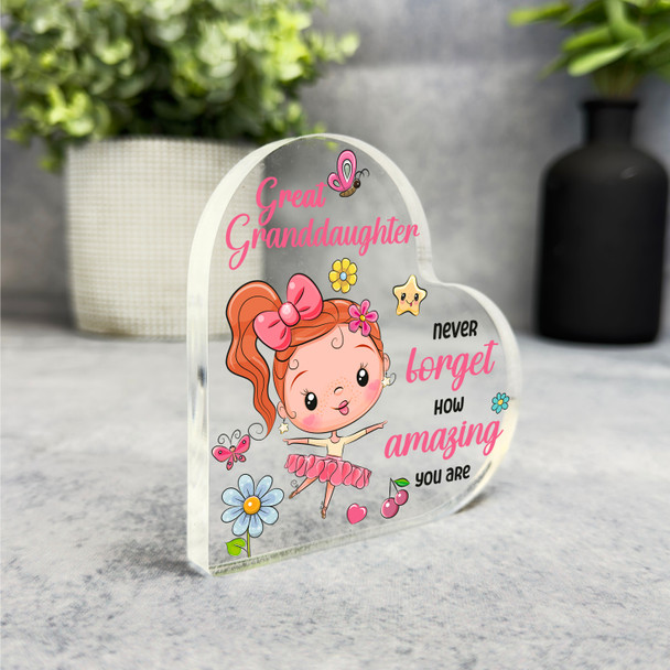 Gift For Great Granddaughter Red Hair Cute Ballerina Girl Heart Keepsake Plaque