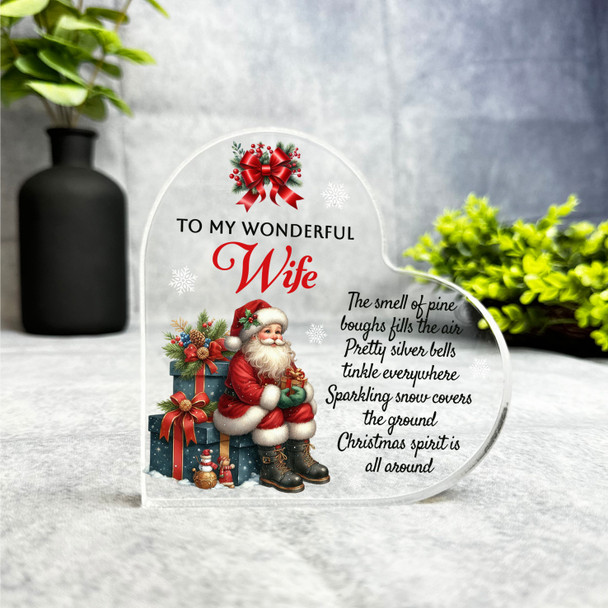 Gift For Wife Christmas Poem Santa Claus Side Heart Keepsake Plaque Decoration