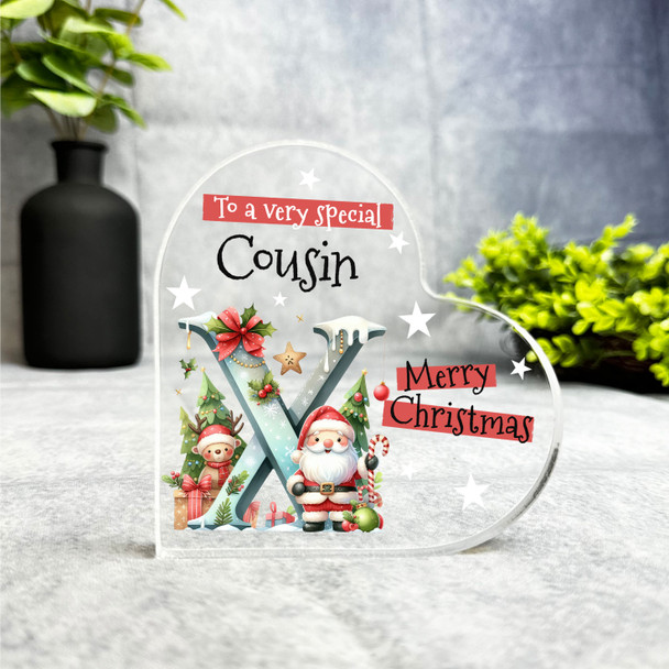 Gift For Special Cousin Christmas Alphabet Letter X Side Heart Keepsake Plaque