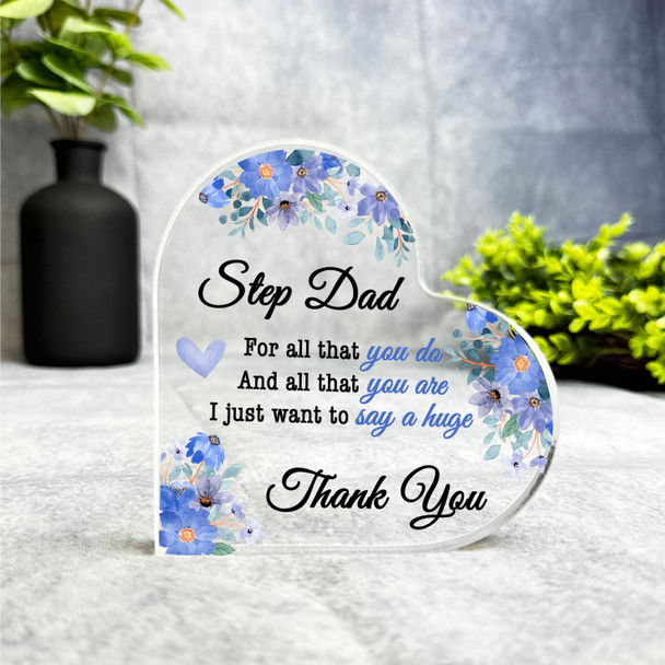Gift For Step-Dad Thank You Blue Floral Butterflies Side Heart Keepsake Plaque