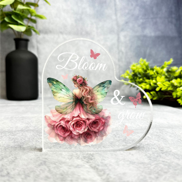 Floral Fairy Butterflies Bloom & Grow Positive Gift Side Heart Keepsake Plaque